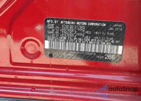 2018 Mitsubishi Outlander Es z USA, uszkodzony, nr VIN JA4AD2A37JZ042816